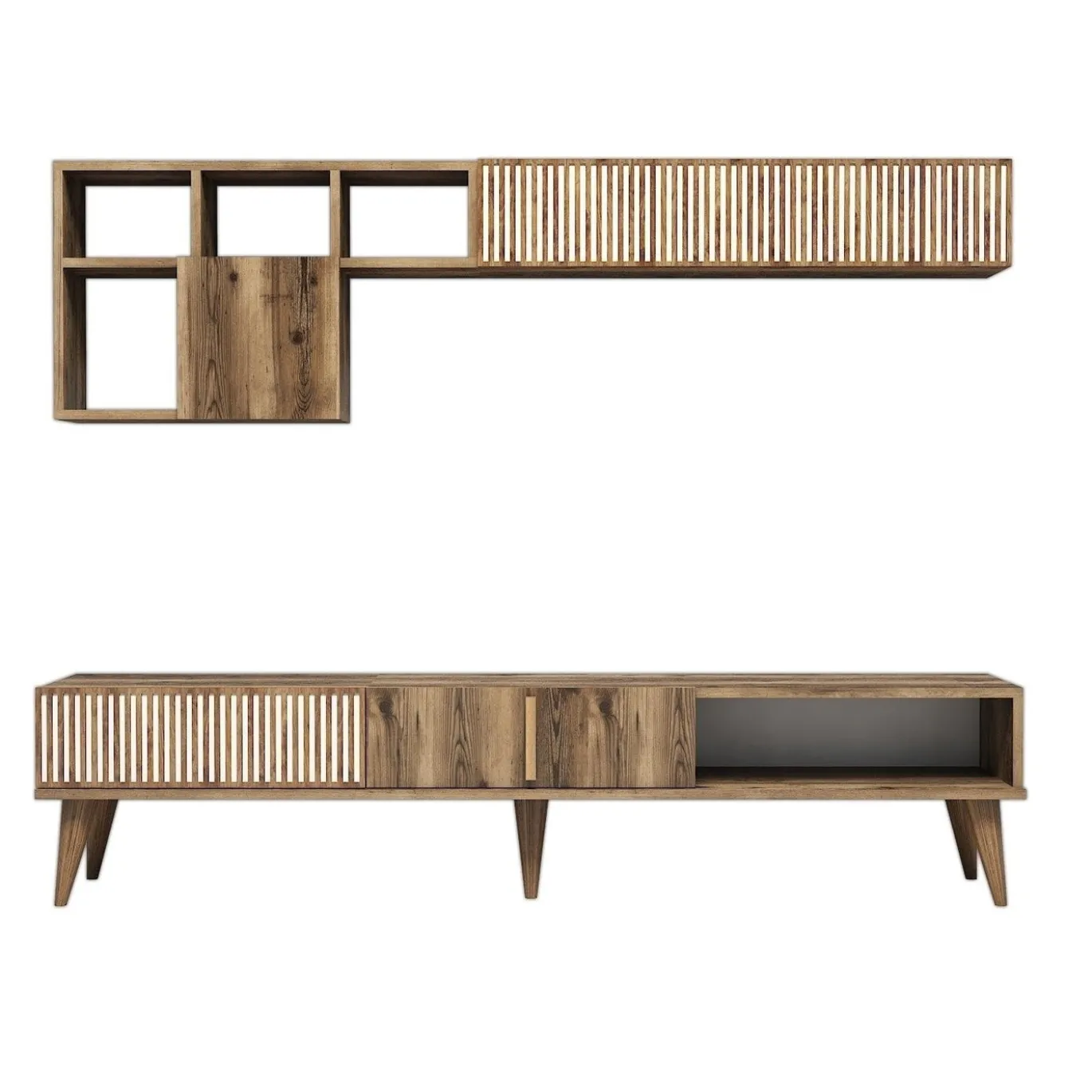Tv-meubel + Wandschap Milan Melamine Walnoot