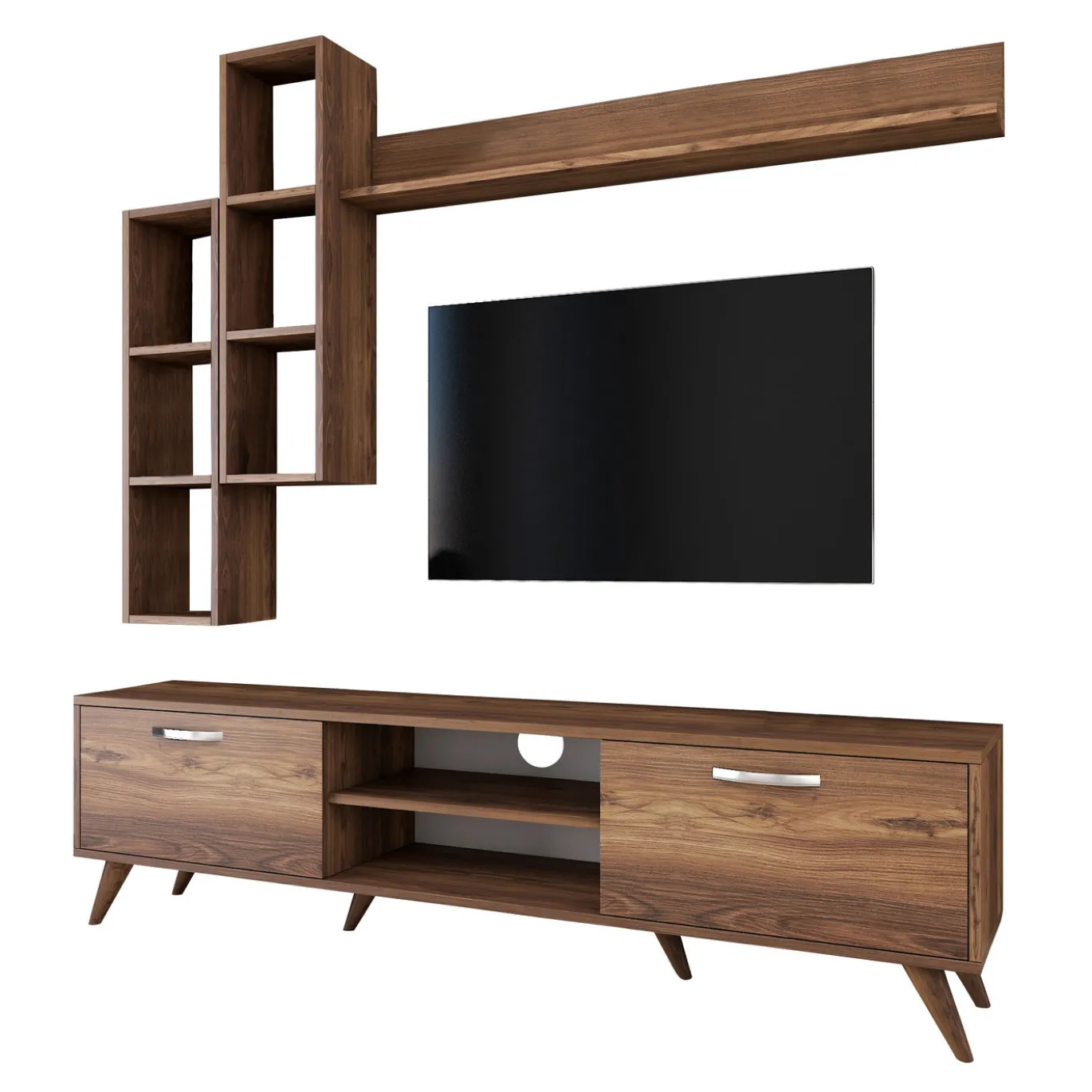Tv-meubel + Wandschap Zafer Melamine Walnoot