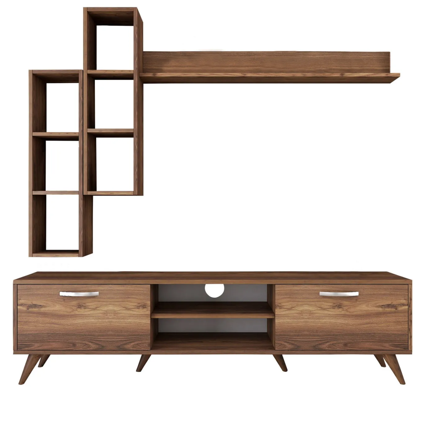 Tv-meubel + Wandschap Zafer Melamine Walnoot