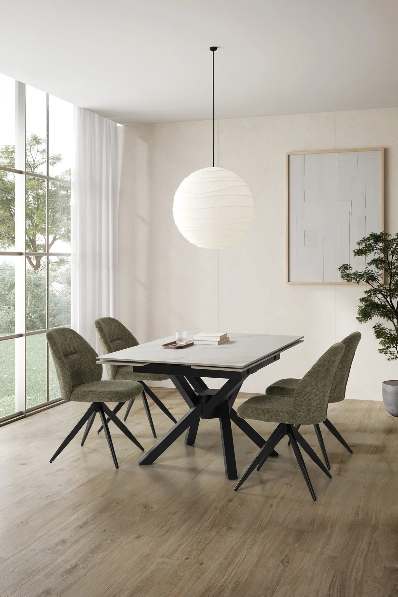 Uitschuifbare Tafel Arlene 90/150 Wit Zwart met Metaal - Giga Meubel