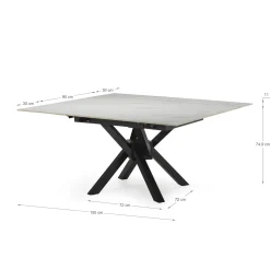 Uitschuifbare Tafel Arlene 90/150 Wit Zwart met Metaal - Giga Meubel