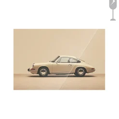 Urban Cotton Glasschilderij Vintage Porsche Beige 40x60cm