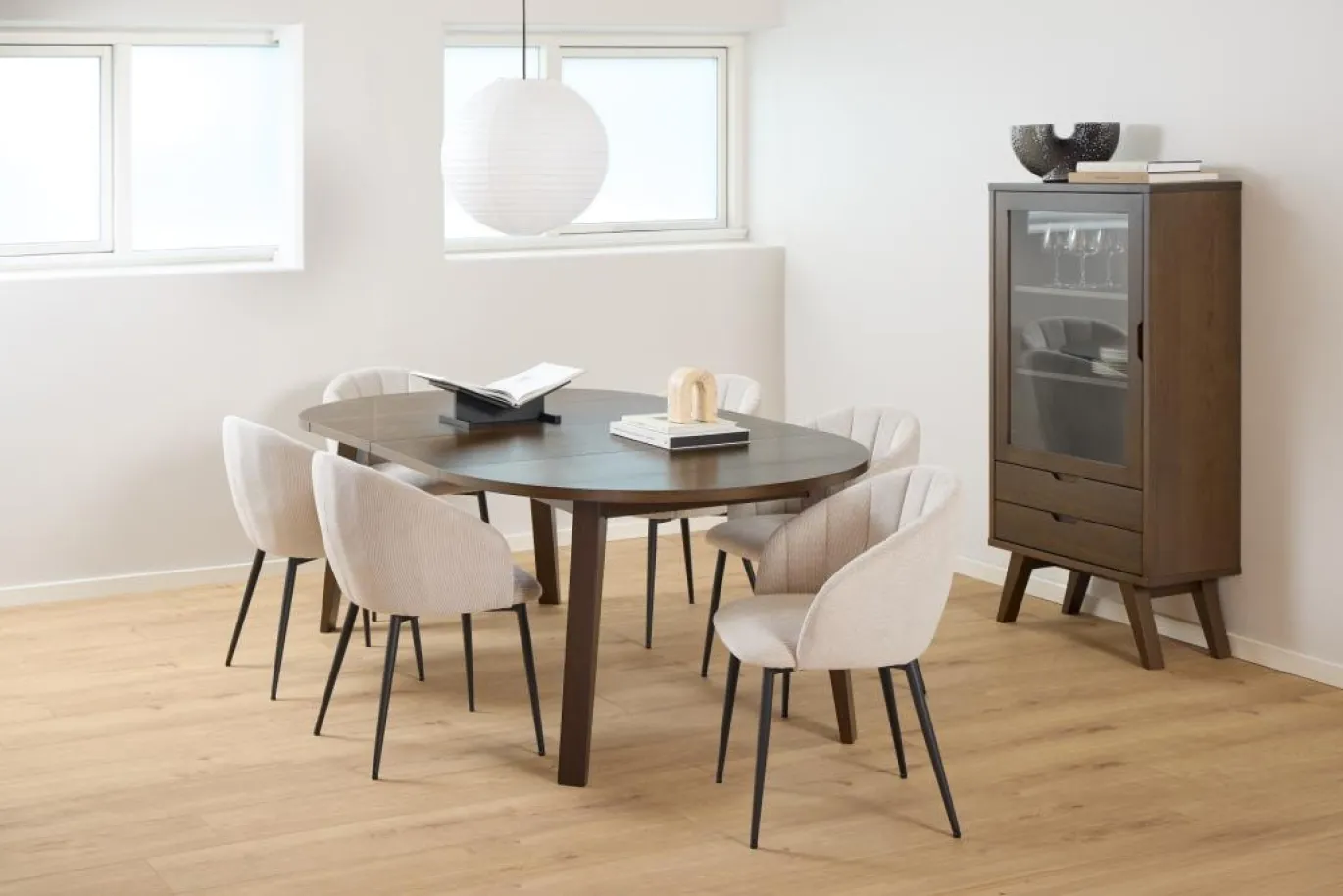 Vitrinekast Annie Eikenfineer Smoke 145cm - Giga Living