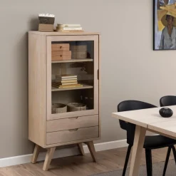 Vitrinekast Annie Eikenfineer Wit 145cm - Giga Living