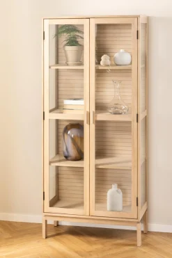 Vitrinekast Klevik Eikenfineer Wit 180cm - Giga Living