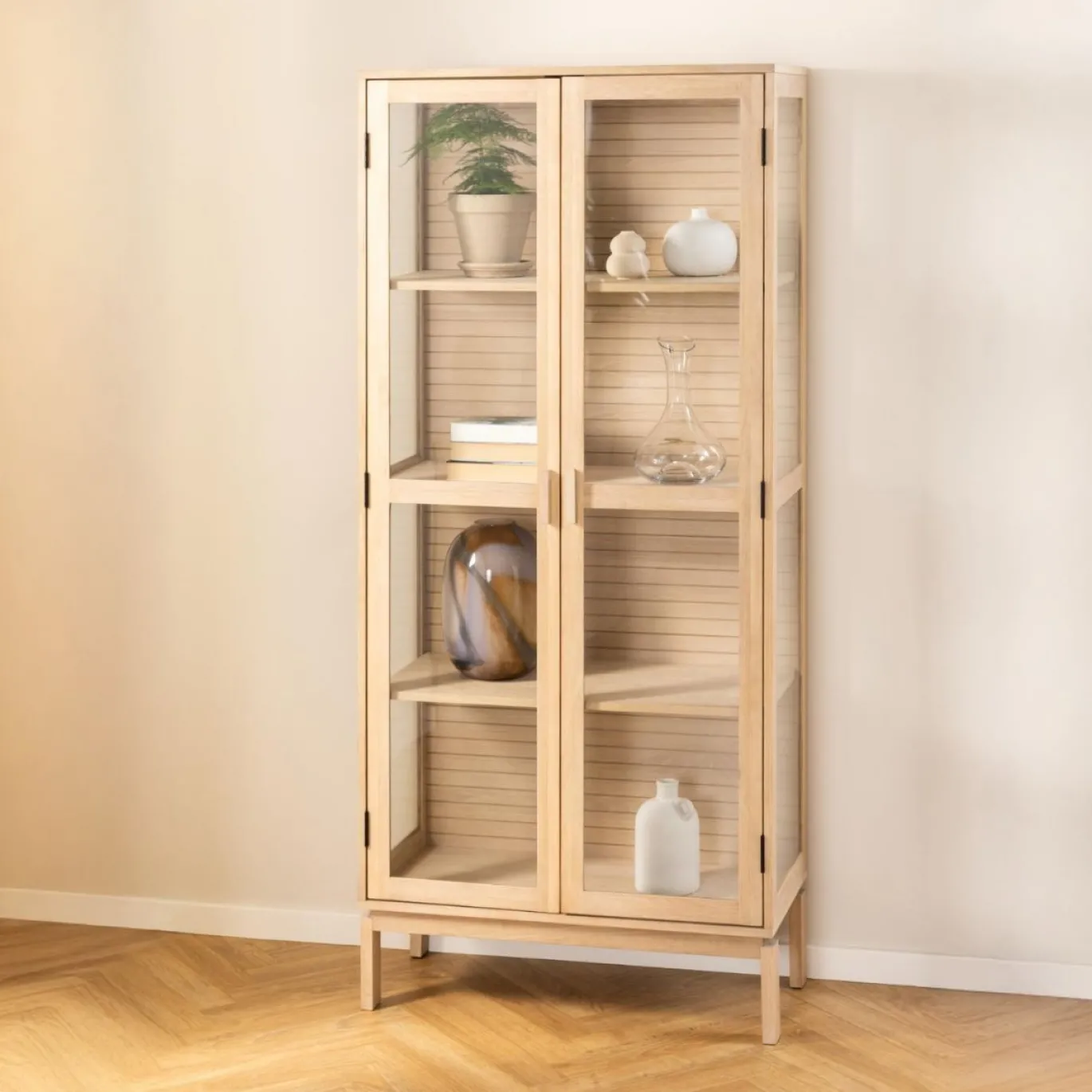 Vitrinekast Klevik Eikenfineer Wit 180cm - Giga Living
