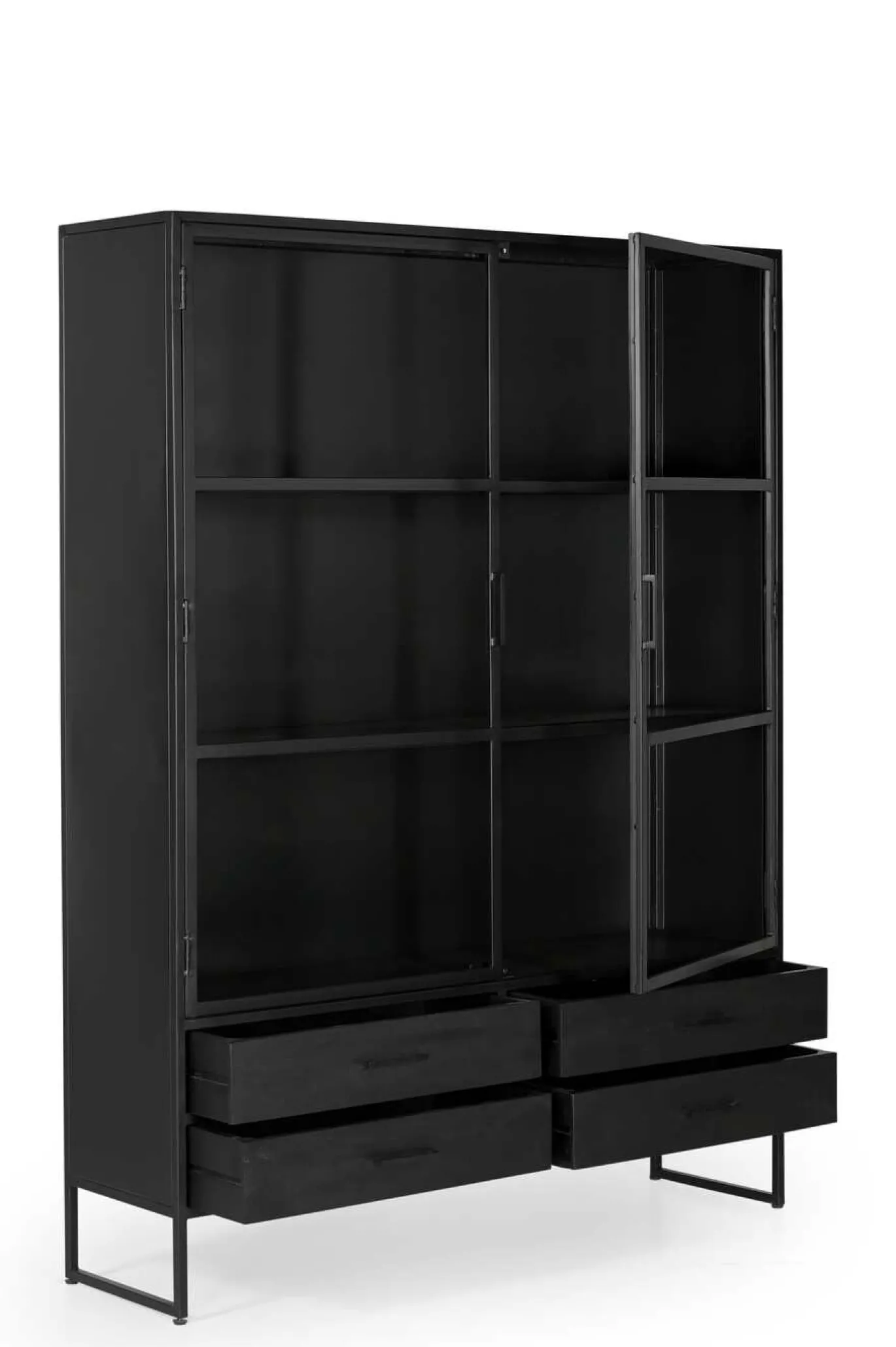 Vitrinekast Marijn Zwart 150cm - Giga Meubel