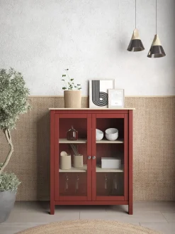 Vitrinekast Misti 2d Burgundy/eiken - Giga Meubel
