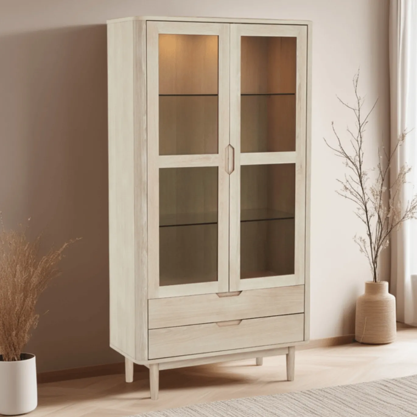 Vitrinekast Nyborg Eiken 190cm - Giga Meubel