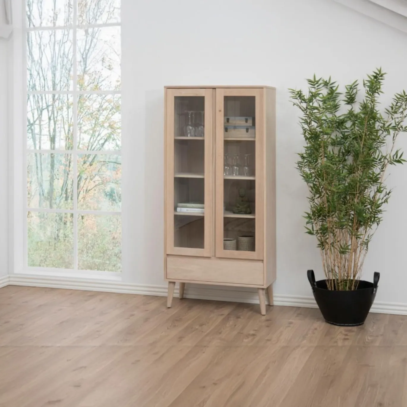 Vitrinekast Rosta Eikenfineer Wit 178cm - Giga Living
