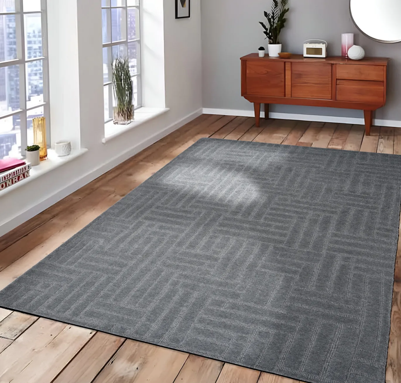 Vloerkleed Atmore Donkergrijs 160x230cm - Giga Living