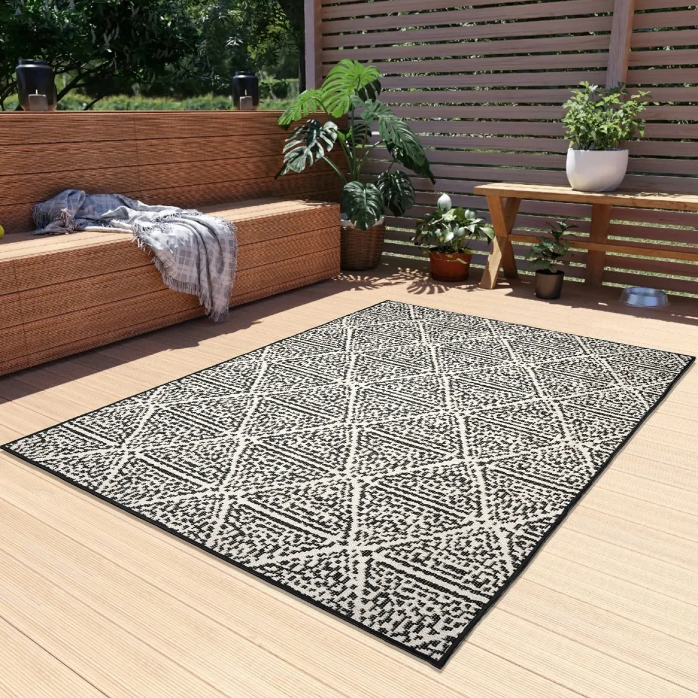 Vloerkleed Patio Ruit Zwart 135x230cm - Giga Living