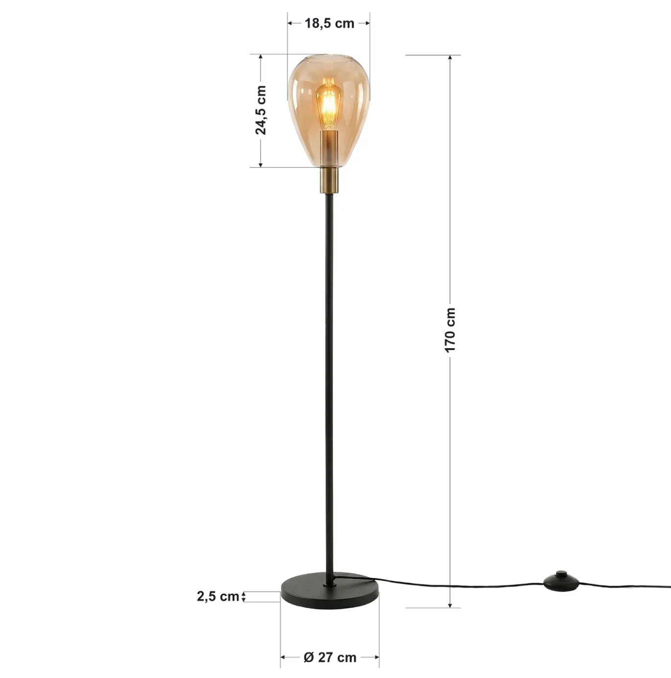 Vloerlamp Anita 1-Lichts Amber Glas - Giga Meubel