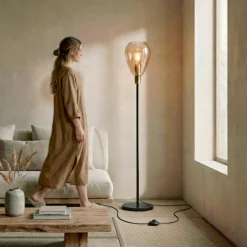 Vloerlamp Anita 1-Lichts Amber Glas - Giga Meubel
