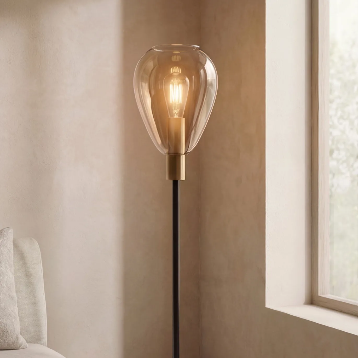 Vloerlamp Anita 1-Lichts Amber Glas - Giga Meubel