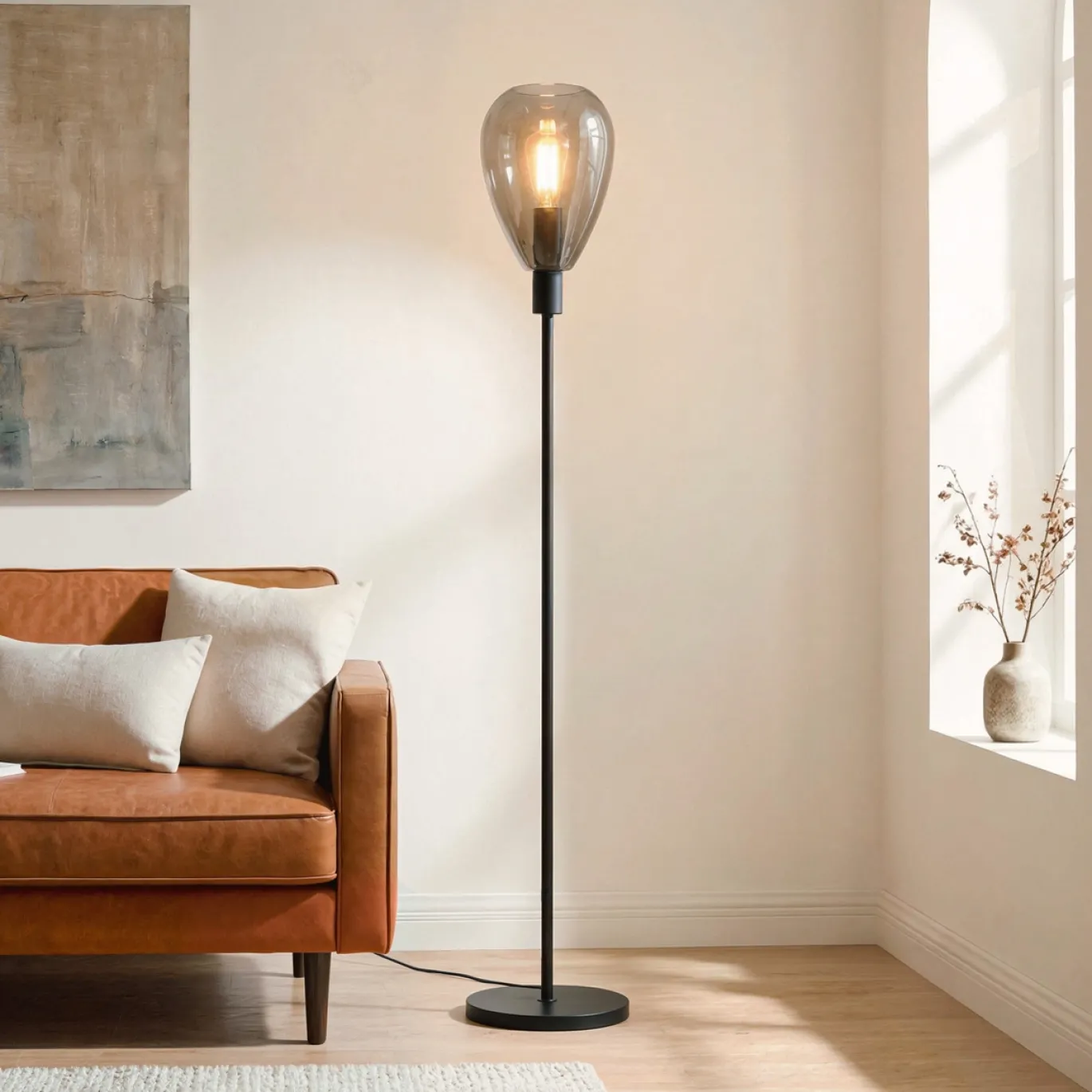 Vloerlamp Anita 1-Lichts Smoke Glas - Giga Meubel
