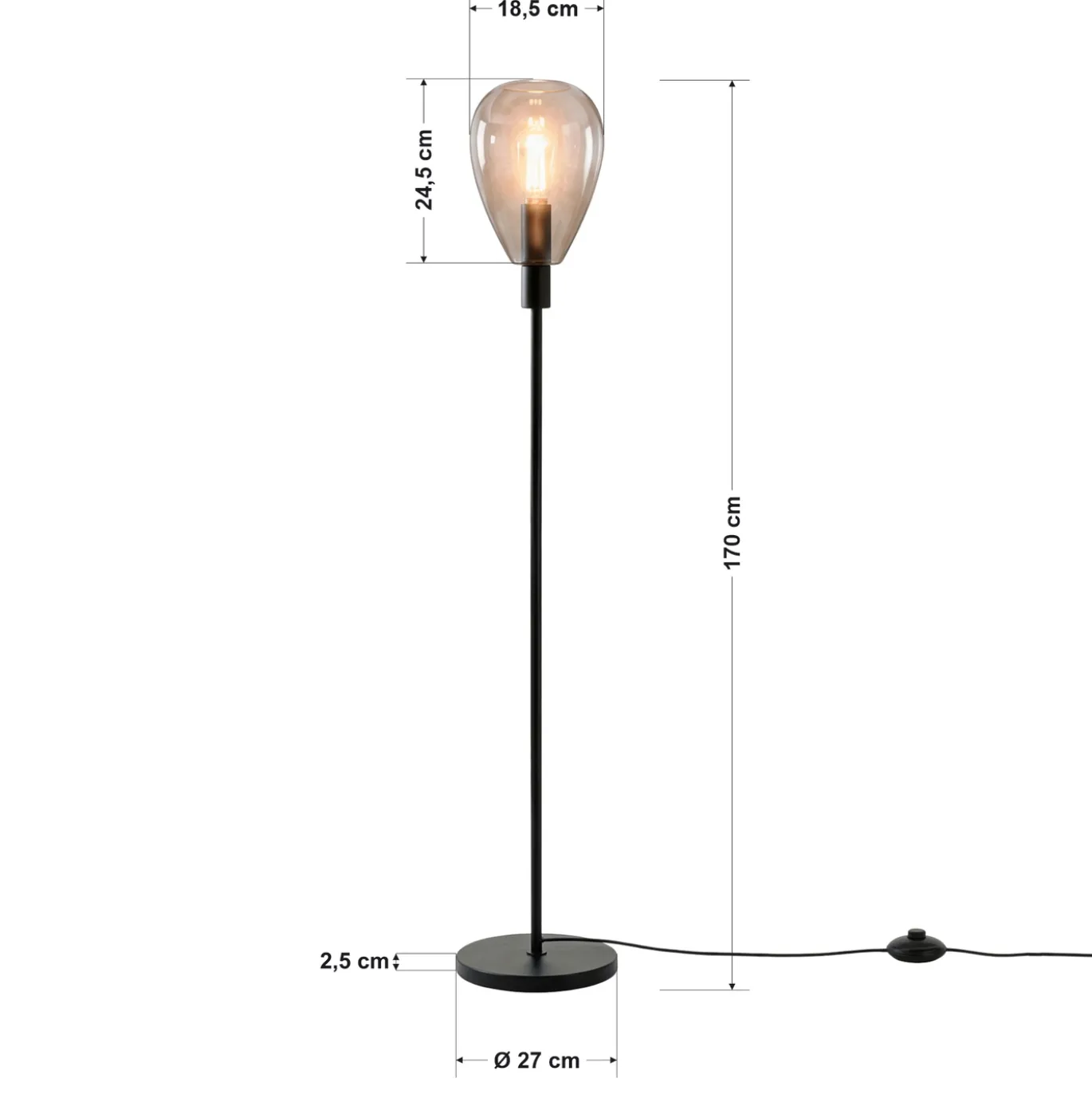 Vloerlamp Anita 1-Lichts Smoke Glas - Giga Meubel