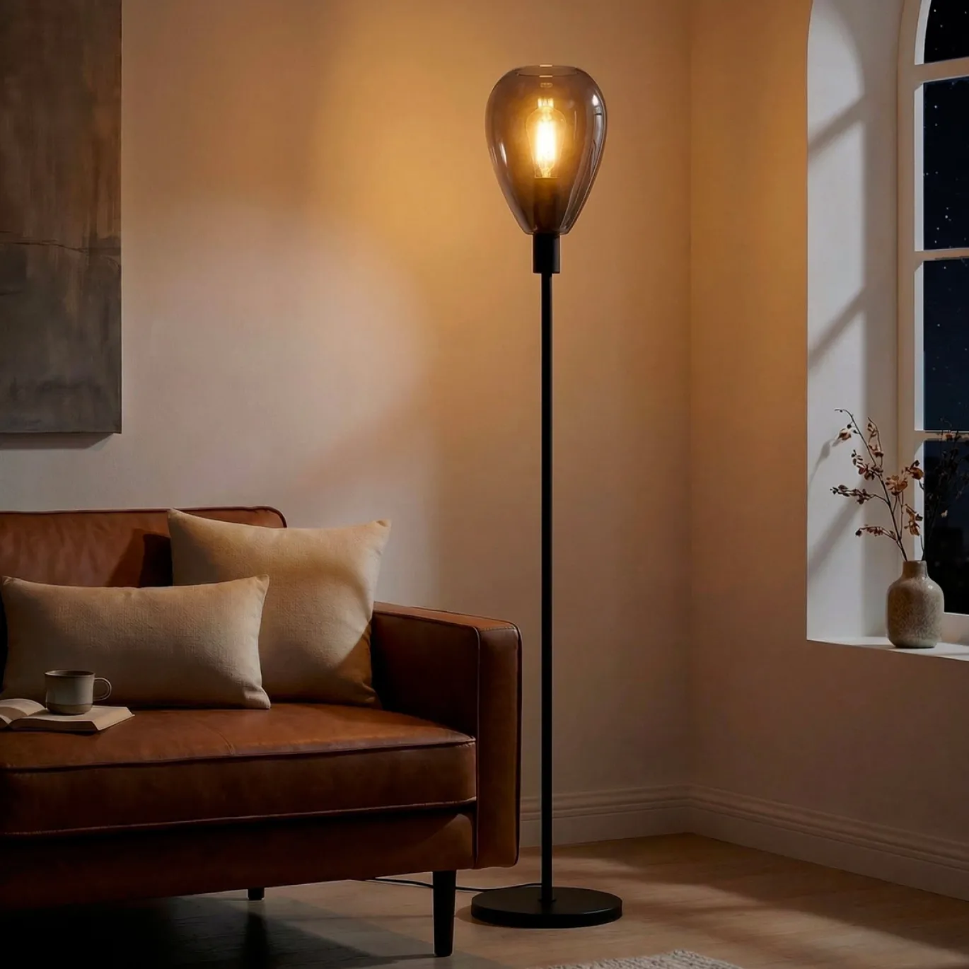 Vloerlamp Anita 1-Lichts Smoke Glas - Giga Meubel