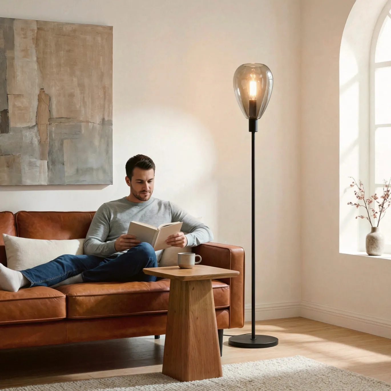 Vloerlamp Anita 1-Lichts Smoke Glas - Giga Meubel