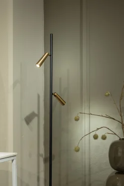 Vloerlamp Barry 2-Lichts Zwart/Messing - Giga Meubel