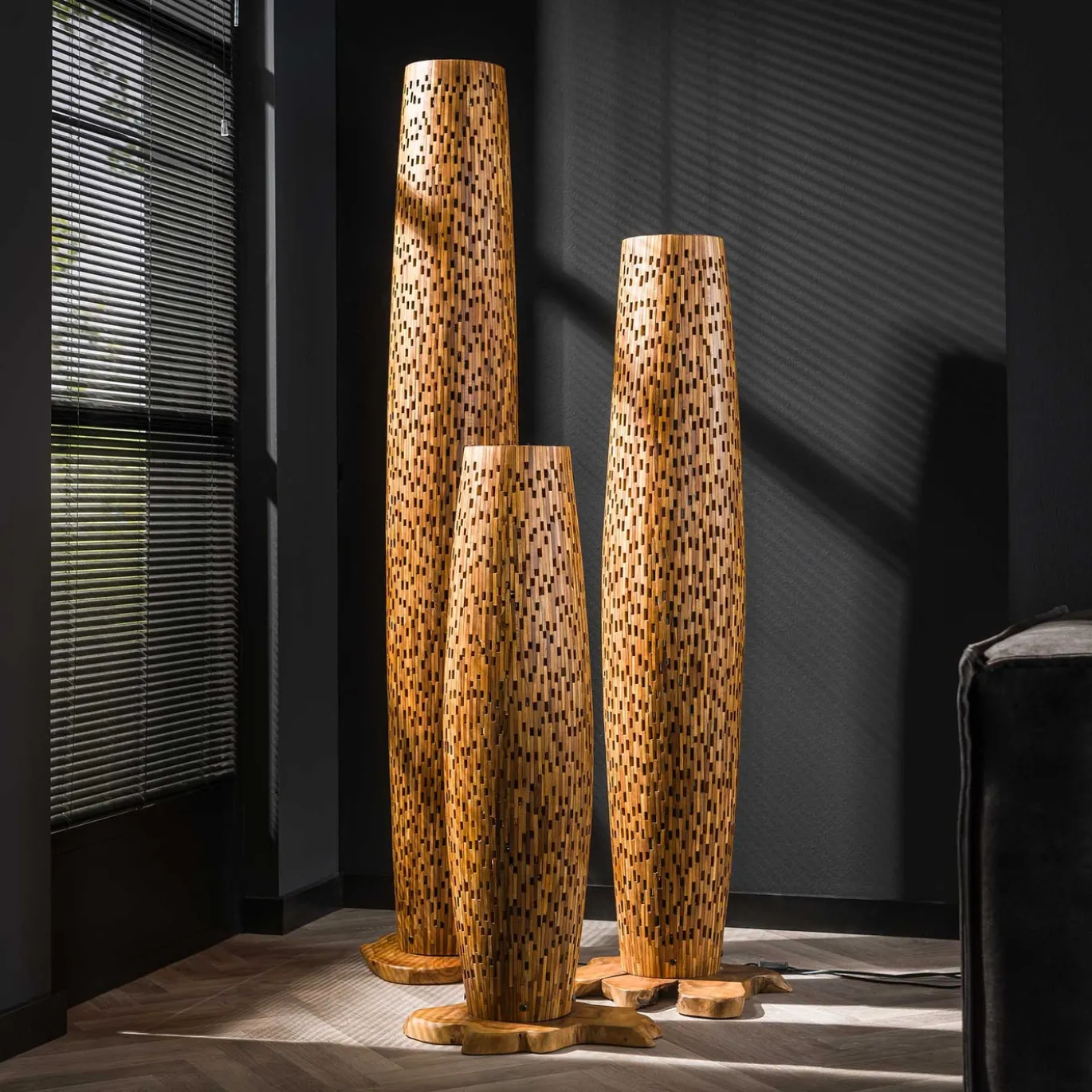 Vloerlamp Bars Gerecycled Teakhout Naturel M - Giga Meubel