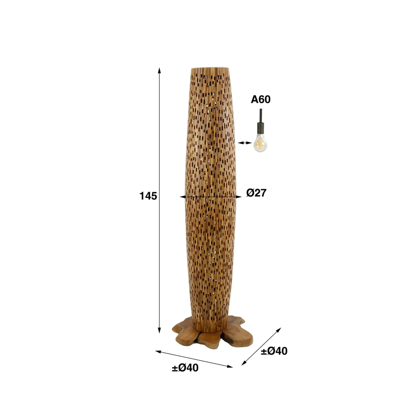Vloerlamp Bars Gerecycled Teakhout Naturel M - Giga Meubel