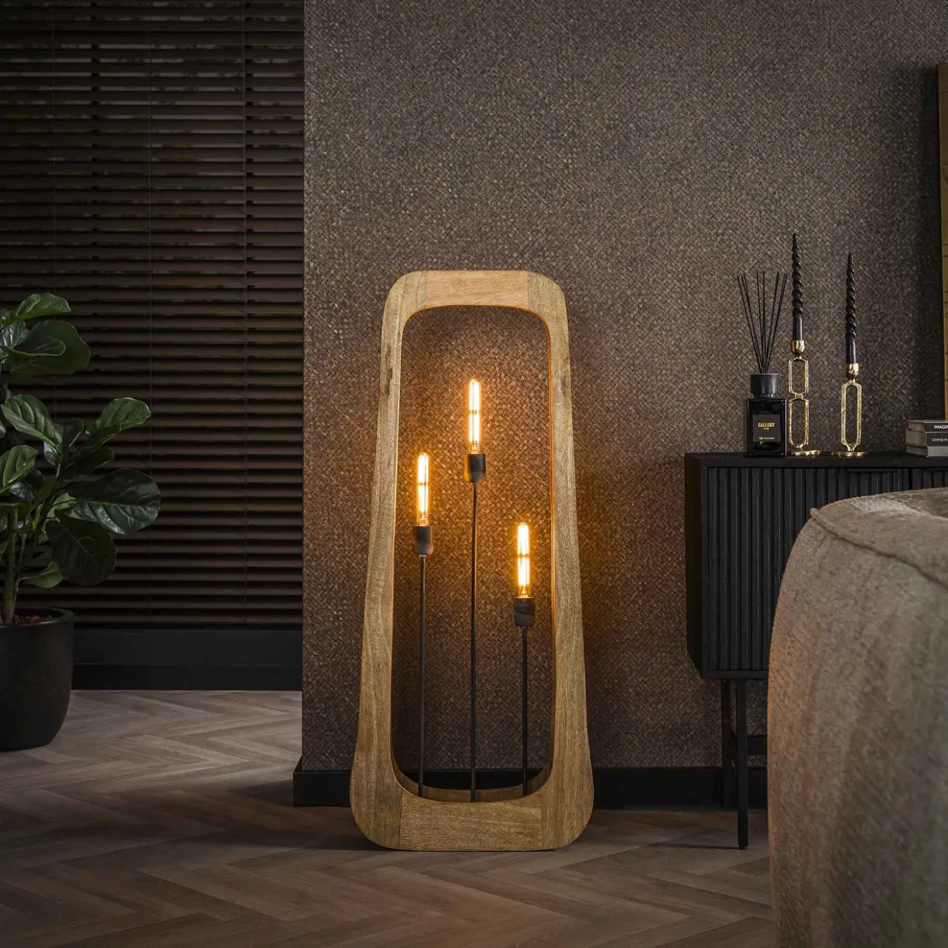 Vloerlamp Bray 3-Lichts Mangohout Naturel - Giga Meubel