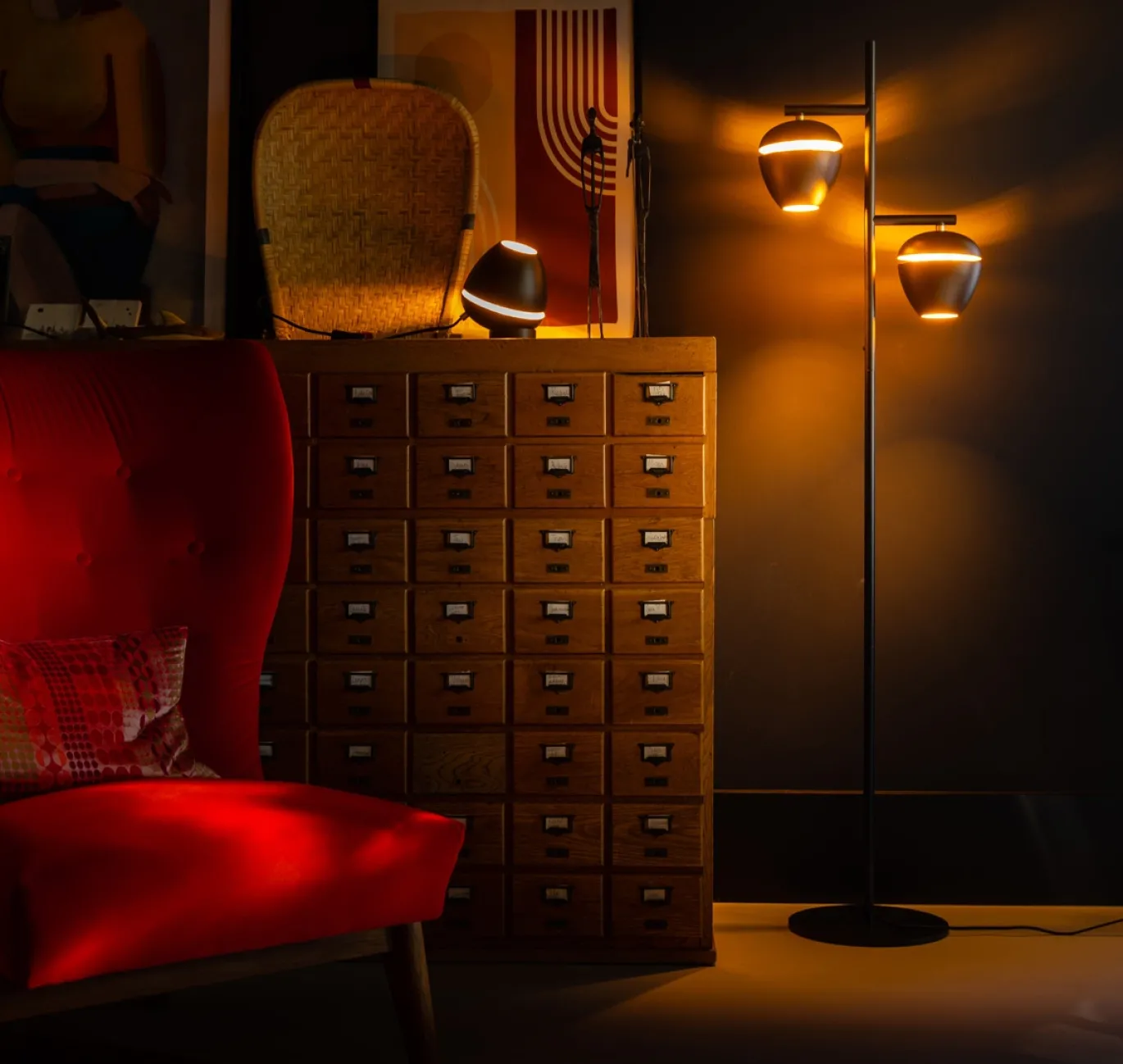 Vloerlamp Claire 2-Lichts Zwart/Messing - Giga Meubel
