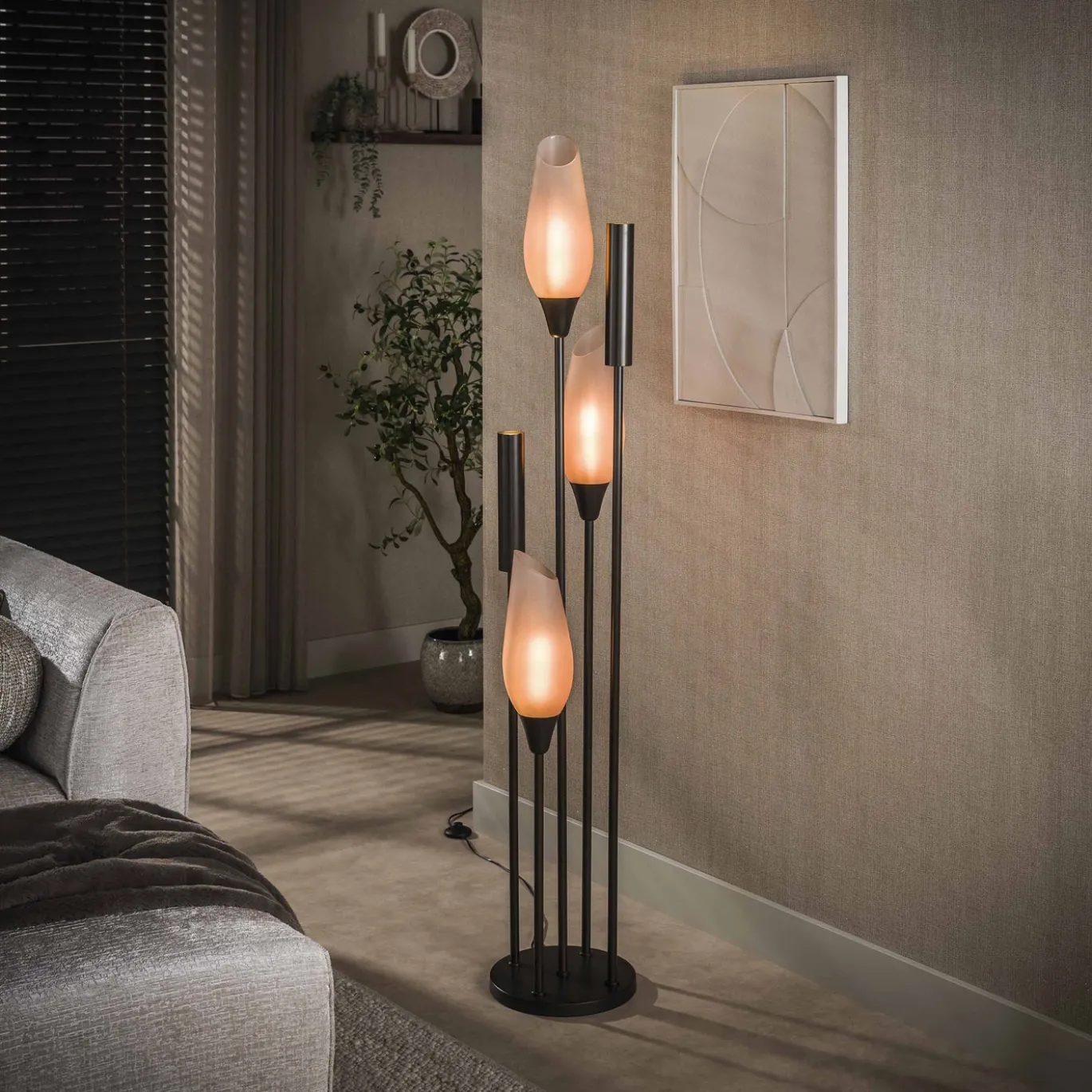 Vloerlamp Cocoon 5-lichts Sienna Bruin-frosted - Giga Meubel
