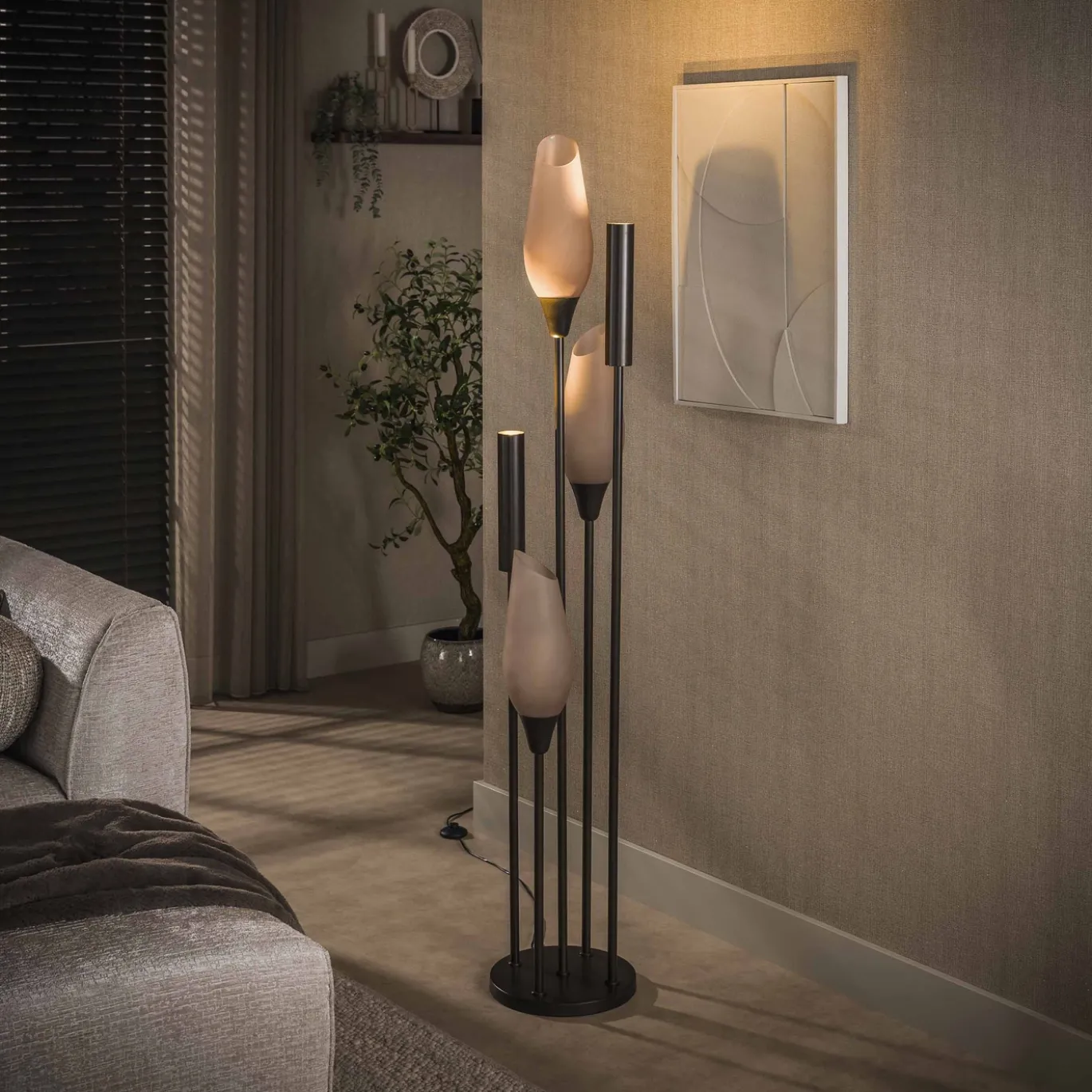 Vloerlamp Cocoon 5-lichts Sienna Bruin-frosted - Giga Meubel