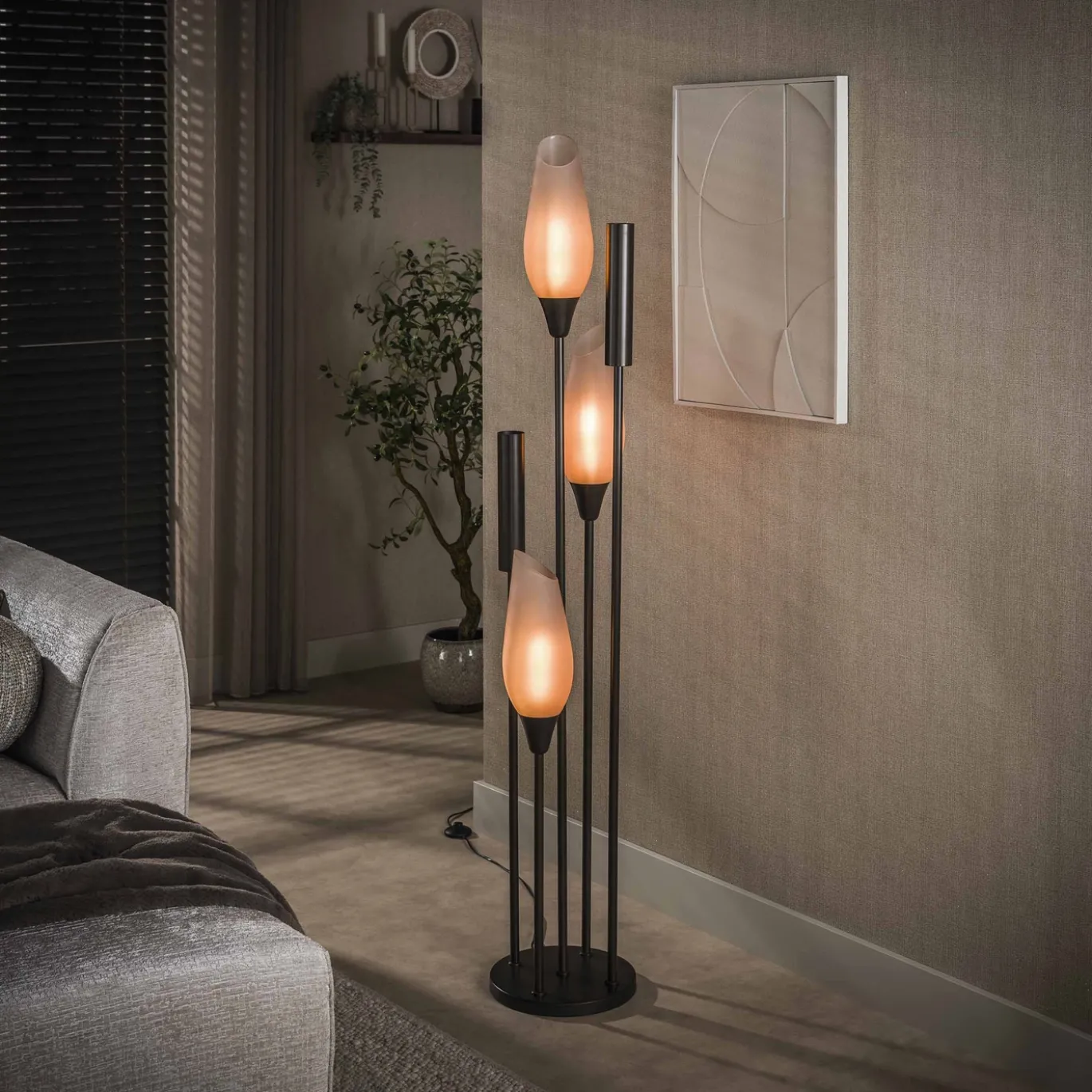 Vloerlamp Cocoon 5-lichts Sienna Bruin-frosted - Giga Meubel