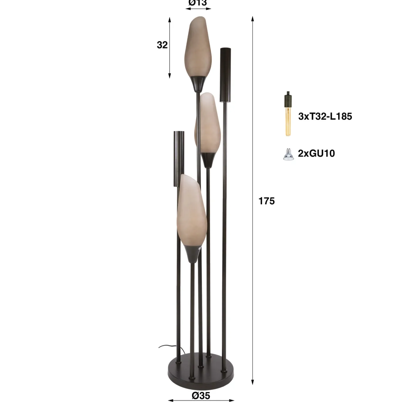Vloerlamp Cocoon 5-lichts Sienna Bruin-frosted - Giga Meubel