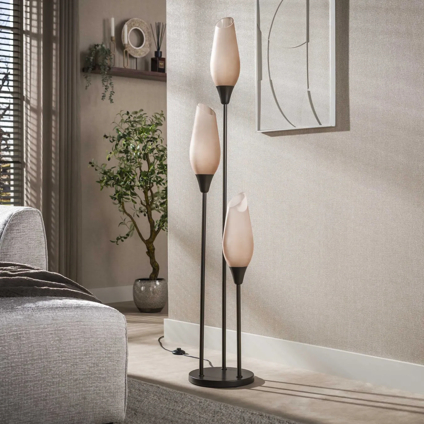 Vloerlamp Cocoon 3-lichts Sienna Bruin-frosted - Giga Meubel