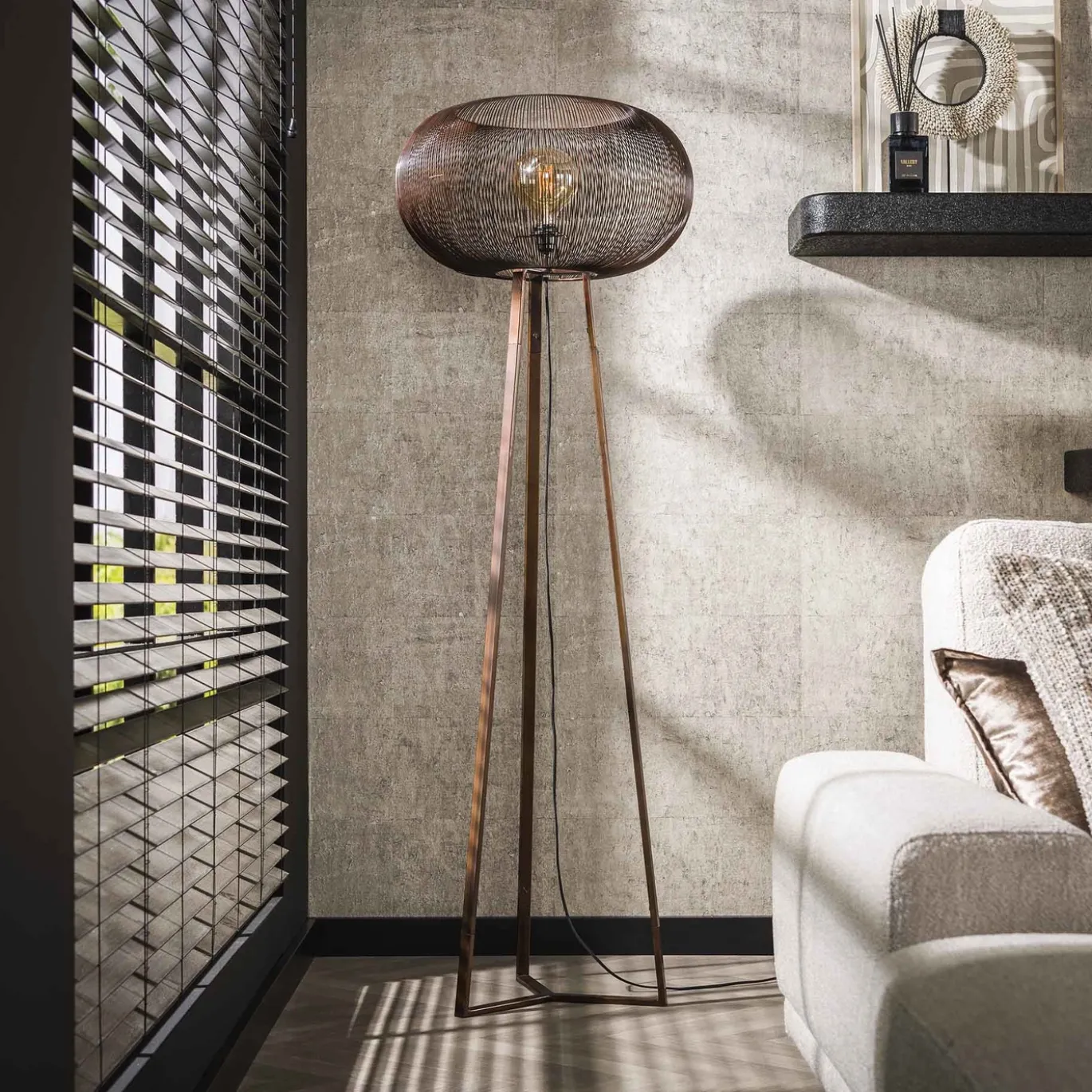 Vloerlamp Copper Twist Driepoot Zwart - Giga Meubel