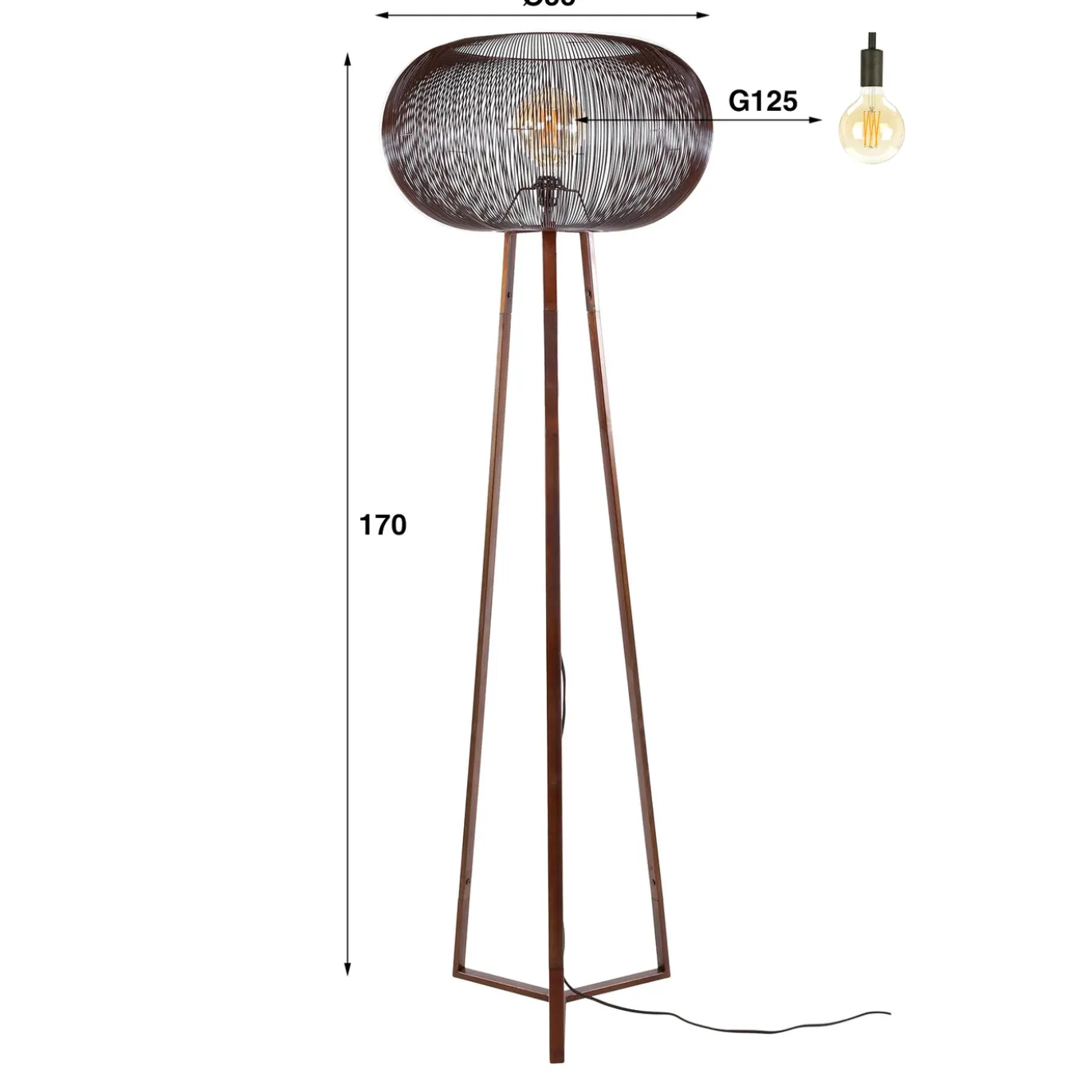 Vloerlamp Copper Twist Driepoot Zwart - Giga Meubel