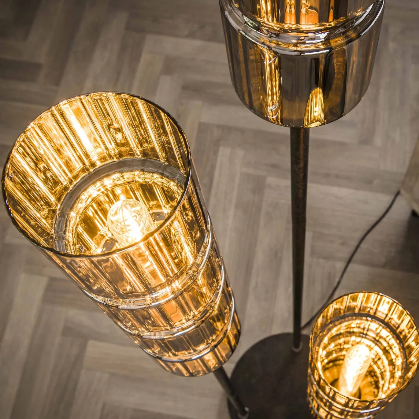Vloerlamp Cylinder 3-Lichts Getrapt Glas - Giga Meubel