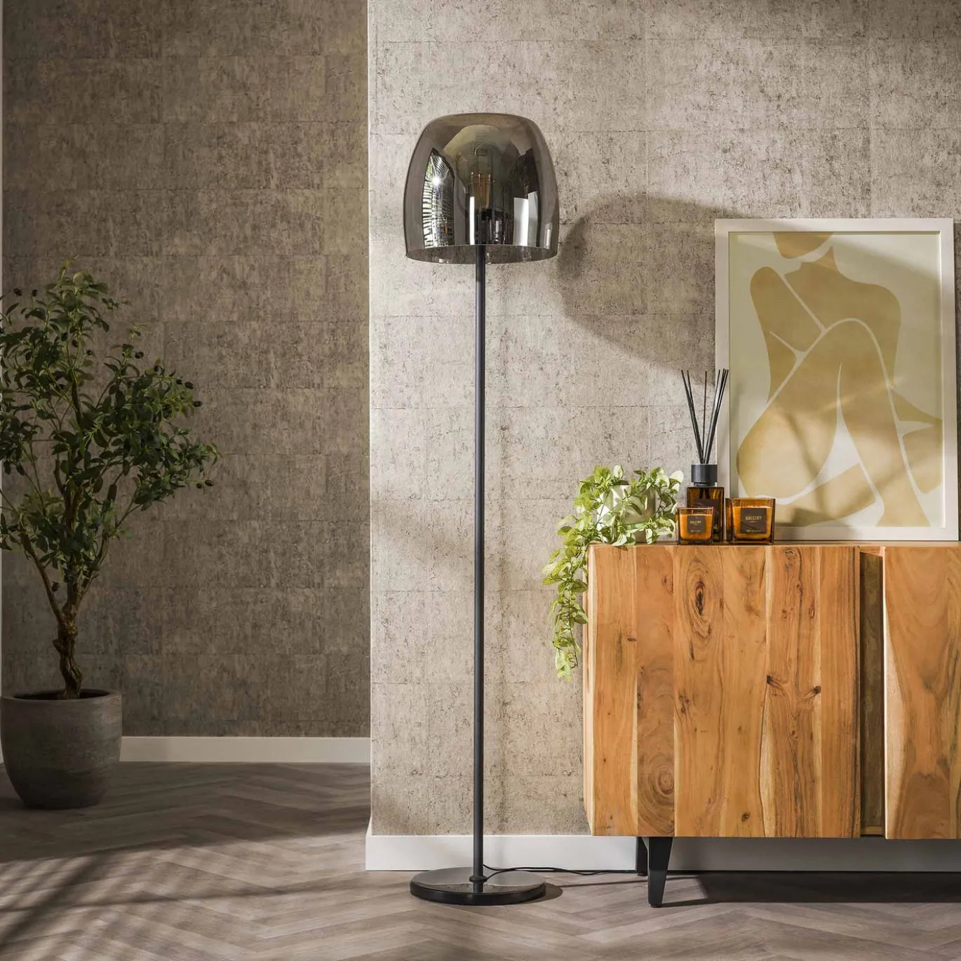 Vloerlamp Drift Glass 1-Lichts Smoke - Giga Meubel