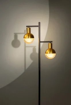 Vloerlamp Drop 2-Lichts Zwart/Goud - Giga Meubel