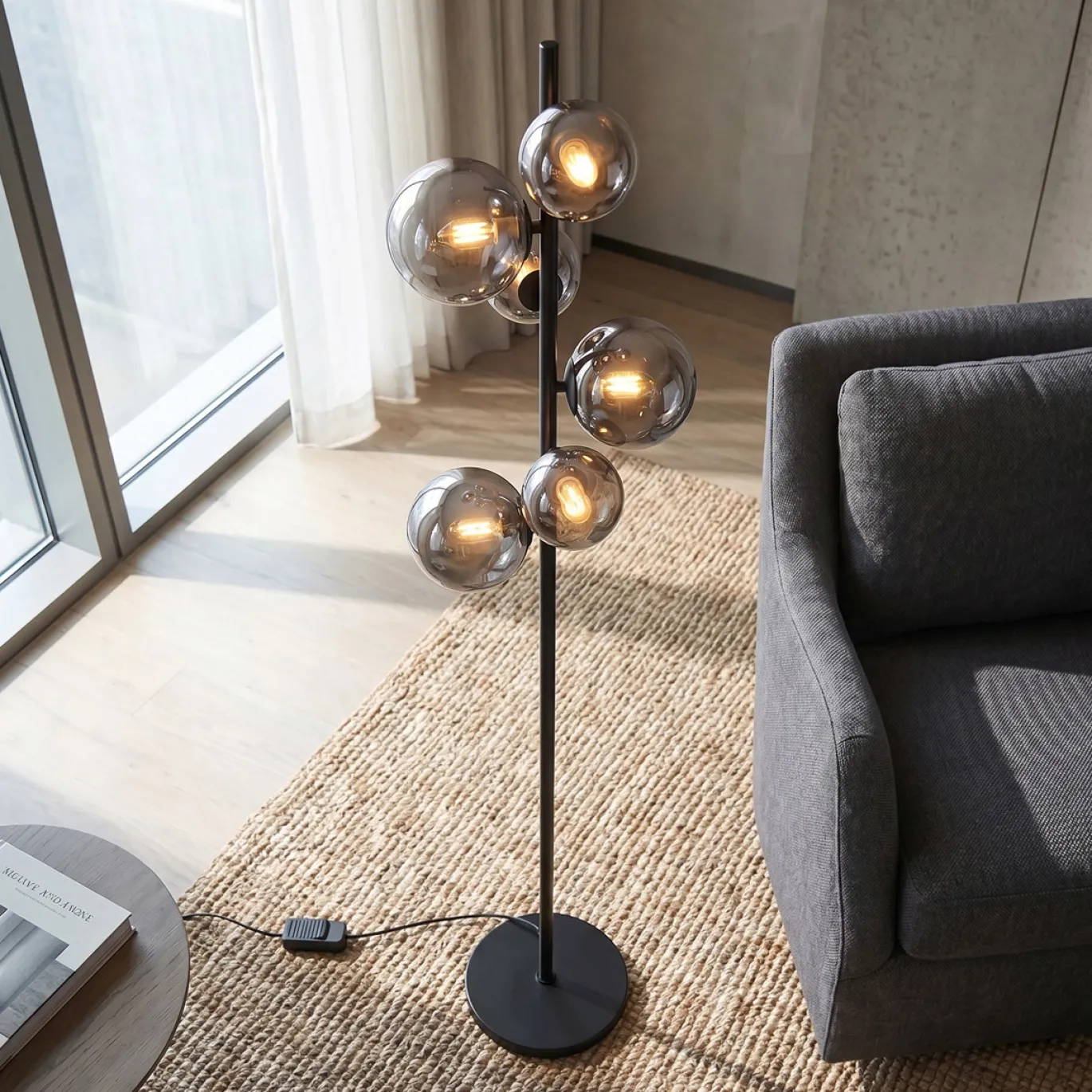 Vloerlamp Finn 6-Lichts Smoke Glas - Giga Meubel