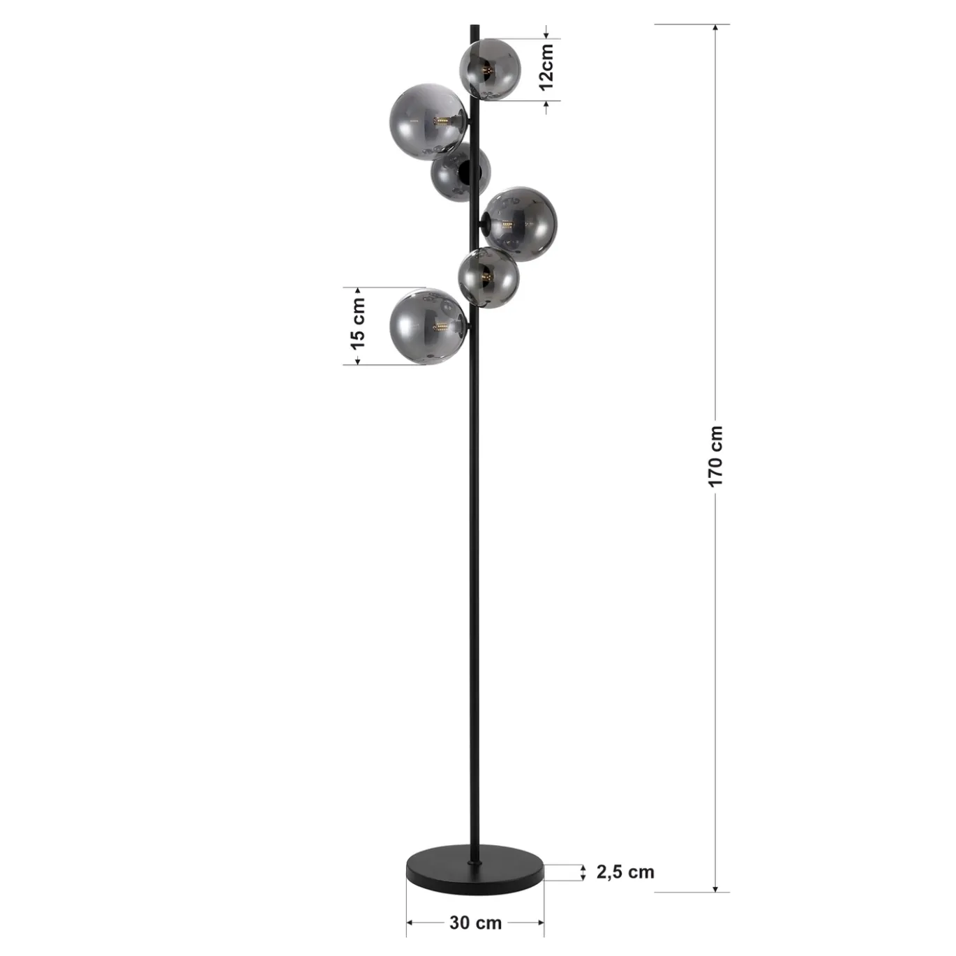 Vloerlamp Finn 6-Lichts Smoke Glas - Giga Meubel