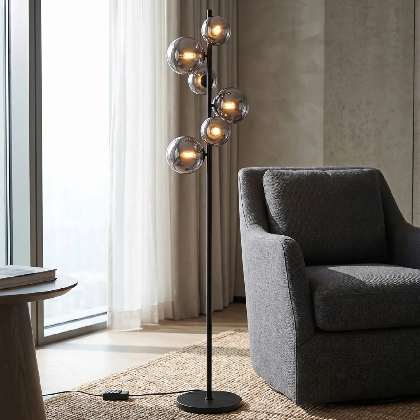 Vloerlamp Finn 6-Lichts Smoke Glas - Giga Meubel