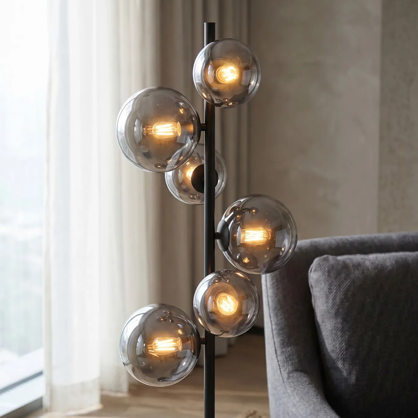 Vloerlamp Finn 6-Lichts Smoke Glas - Giga Meubel