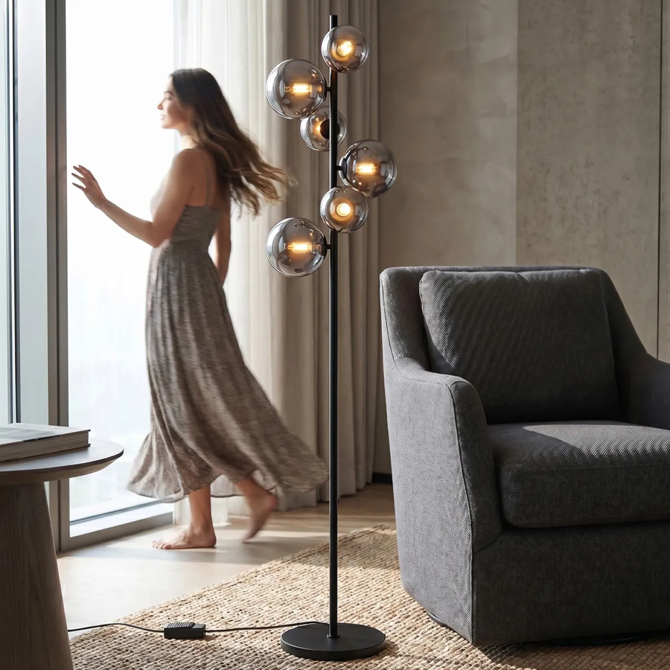 Vloerlamp Finn 6-Lichts Smoke Glas - Giga Meubel