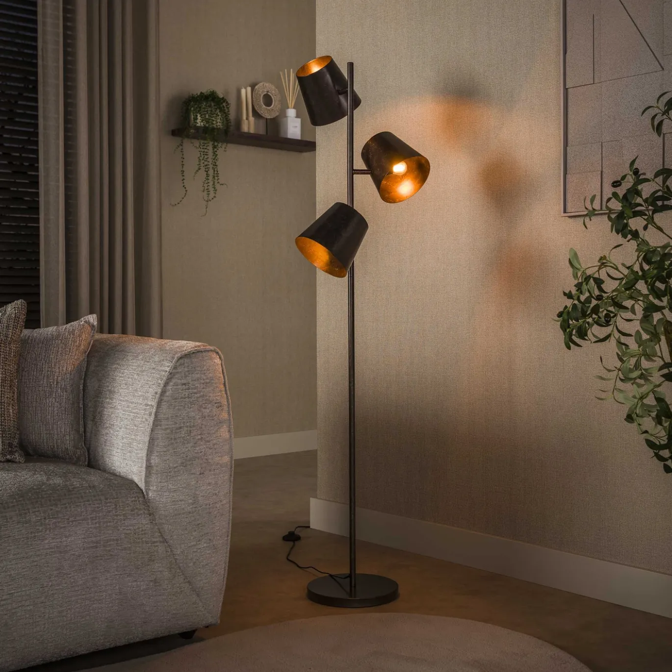 Vloerlamp Kinetic 3-lichts Urban Bruin - Giga Meubel