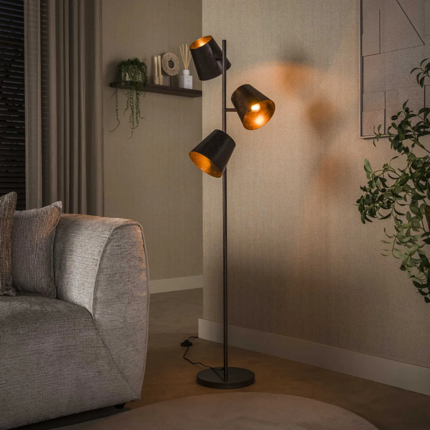 Vloerlamp Kinetic 3-lichts Urban Bruin - Giga Meubel