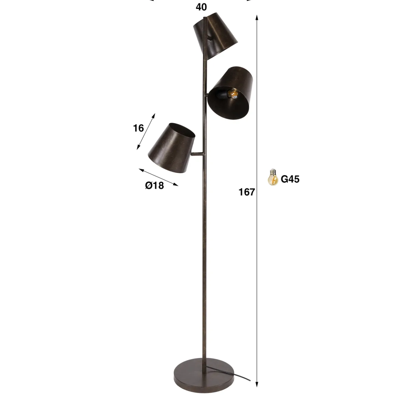 Vloerlamp Kinetic 3-lichts Urban Bruin - Giga Meubel