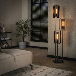 Vloerlamp 3-Lichts Rotate Mesh Artic Zwart - Giga Meubel