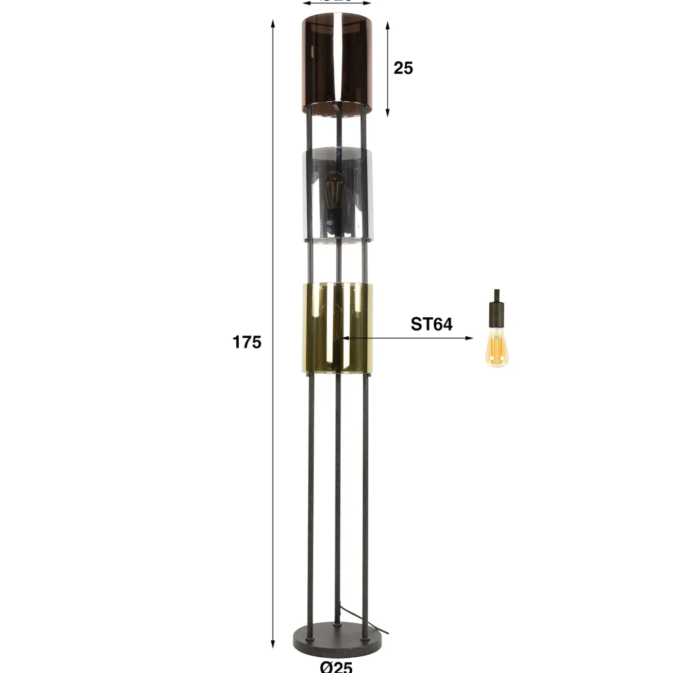 Vloerlamp Lucente Tricolore 3-lichts Artic Zwart - Giga Meubel