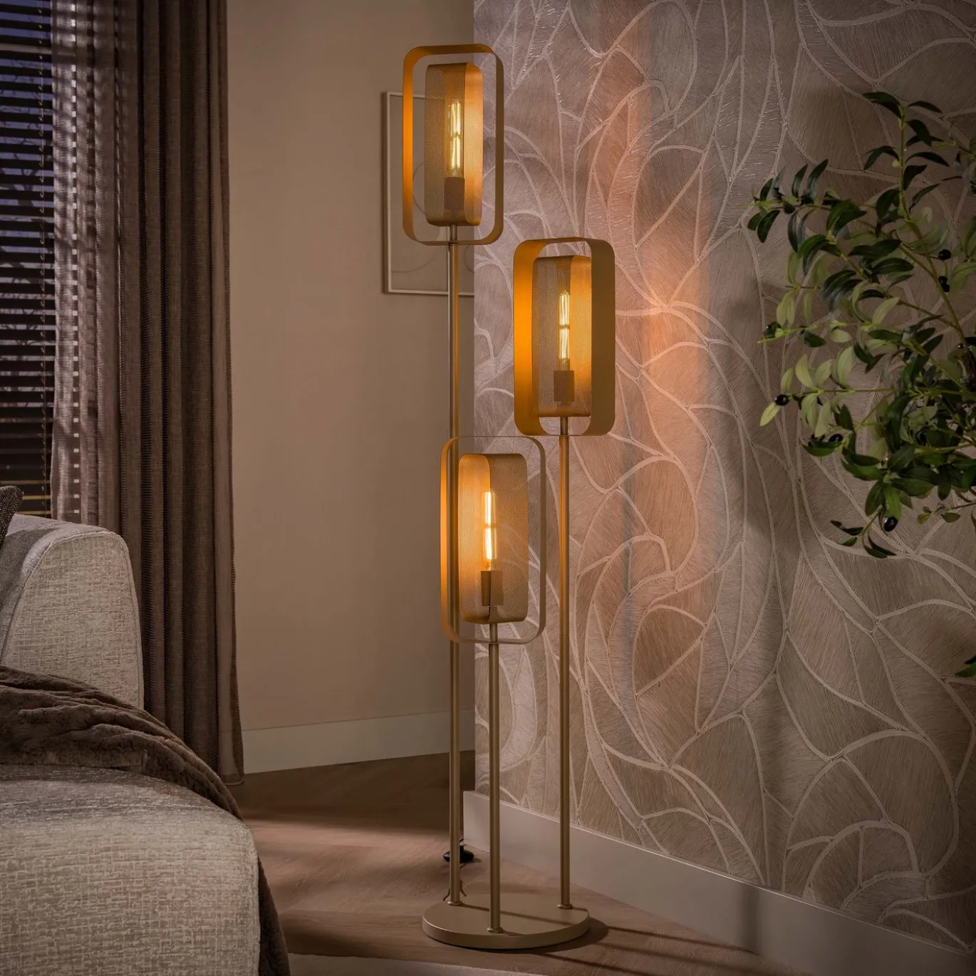 Vloerlamp Mesh Rotate Getrapt 3-Lichts Beige - Giga Meubel