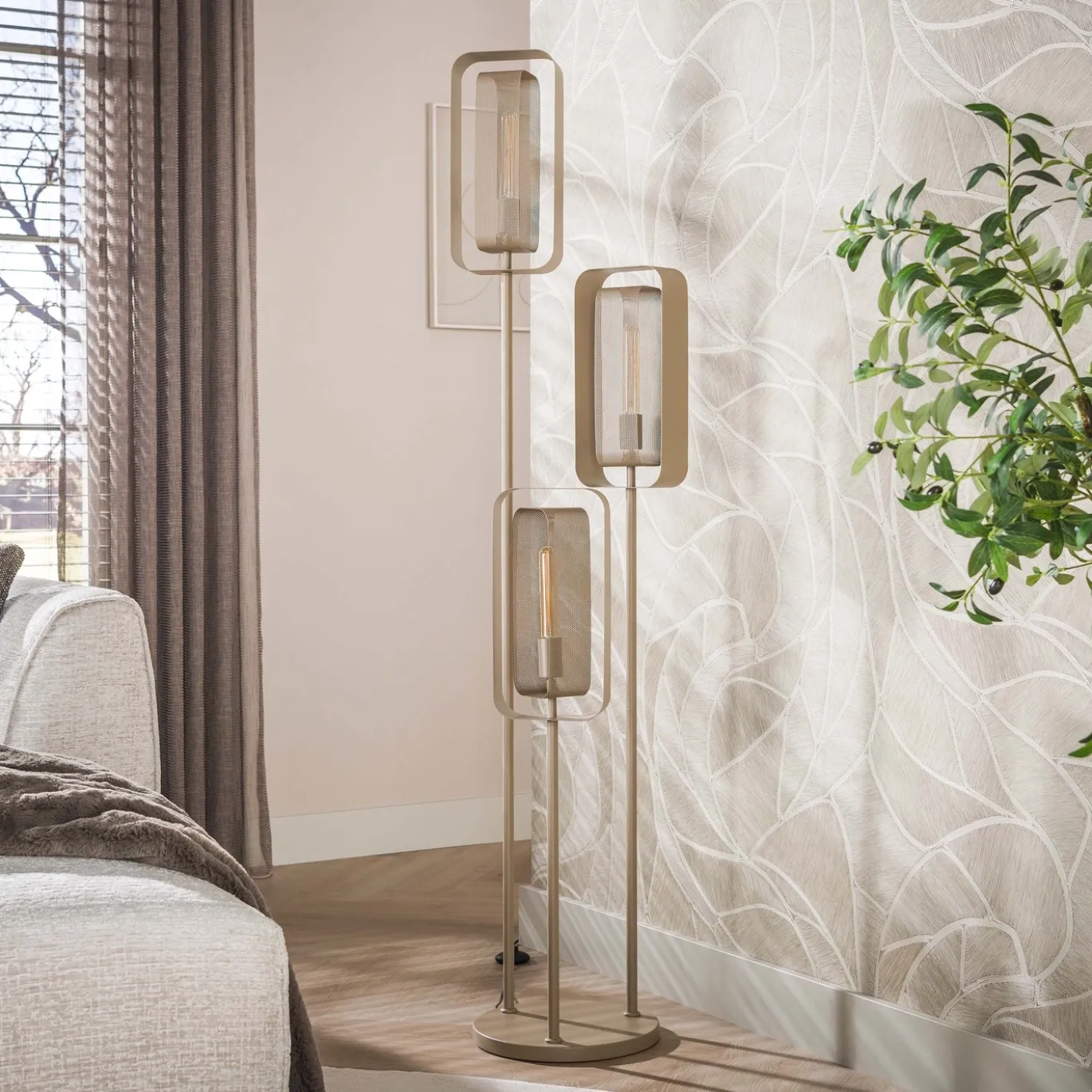 Vloerlamp Mesh Rotate Getrapt 3-Lichts Beige - Giga Meubel